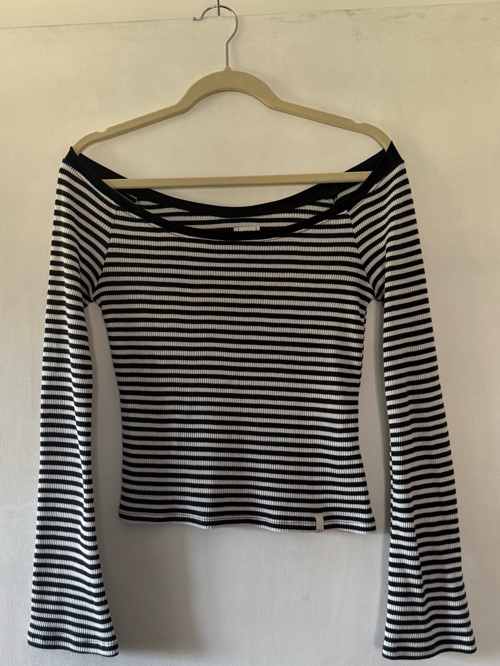 Urban Outfitters Black & White Off Shoulder Striped Long Sleeve Top - Picture 3 of 6